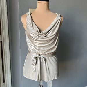 Cache Metallic Silver Drape Blouse